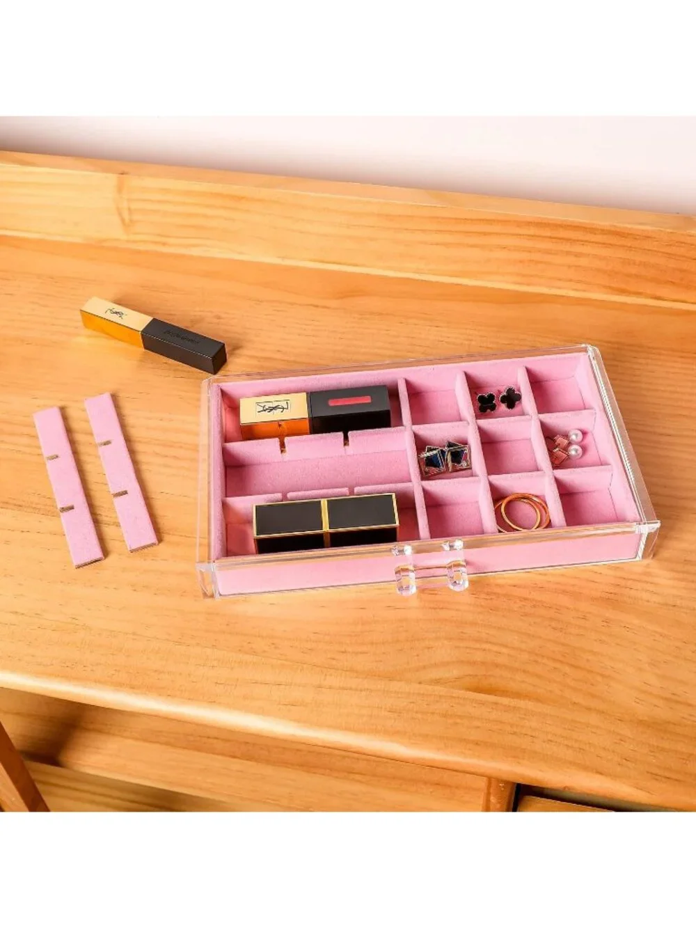 Acrylic Pink Jewelry Box5 Drawer Organizer 61 Grid Earring Bracelet Storage